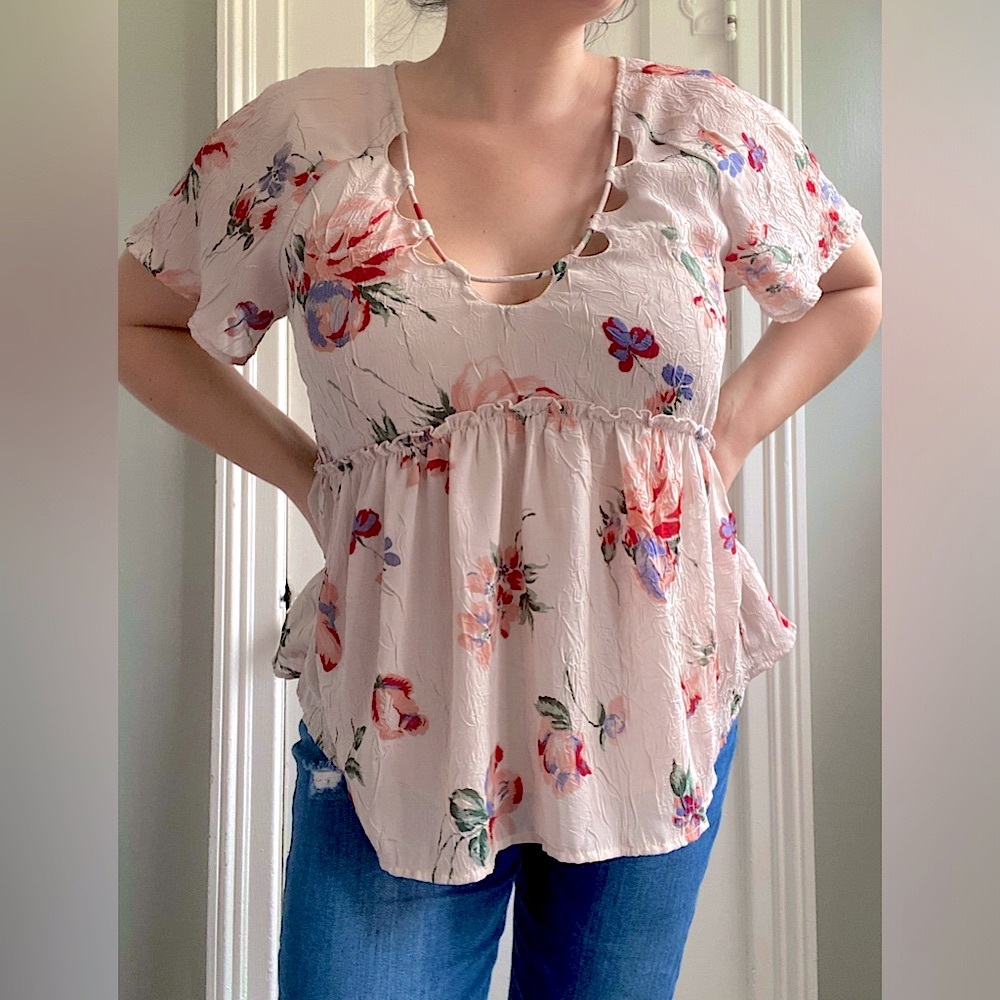 Boho Lucky Brand Floral Button-Up Blouse – Soft Cotton, Feminine Fit